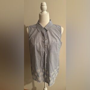 TOMMY HILFIGER Sleeveless Button Up Blouse Jean and Lace